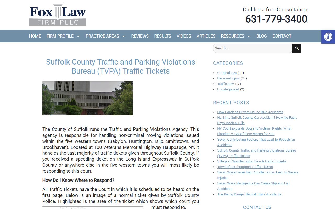 Suffolk County Traffic and Parking Violations Agency information page