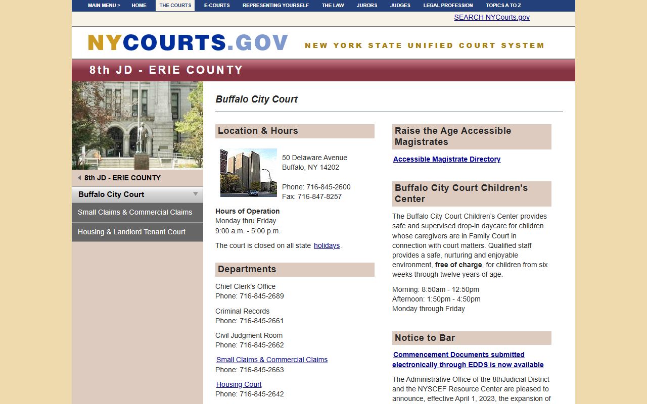 Buffalo City Court page on NYS Courts website