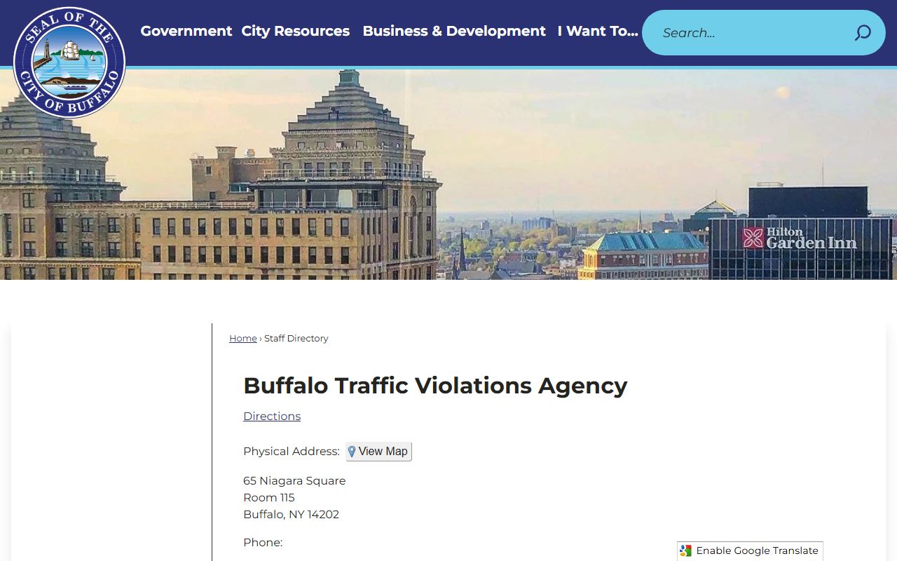 Buffalo Parking Violations Bureau staff directory and contact information