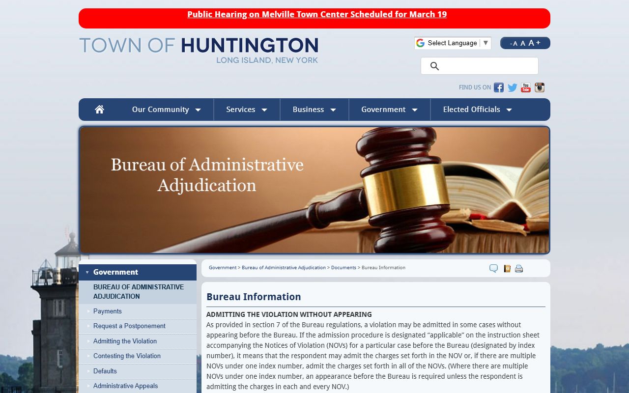 Huntington Bureau of Administrative Adjudication page with surcharge details