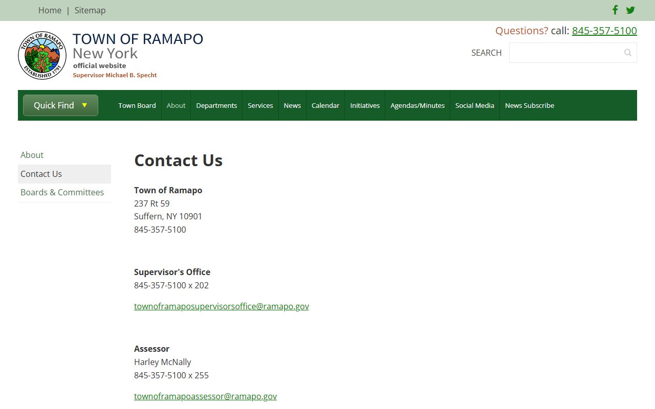 Ramapo Town Court contact page showing address and phone number