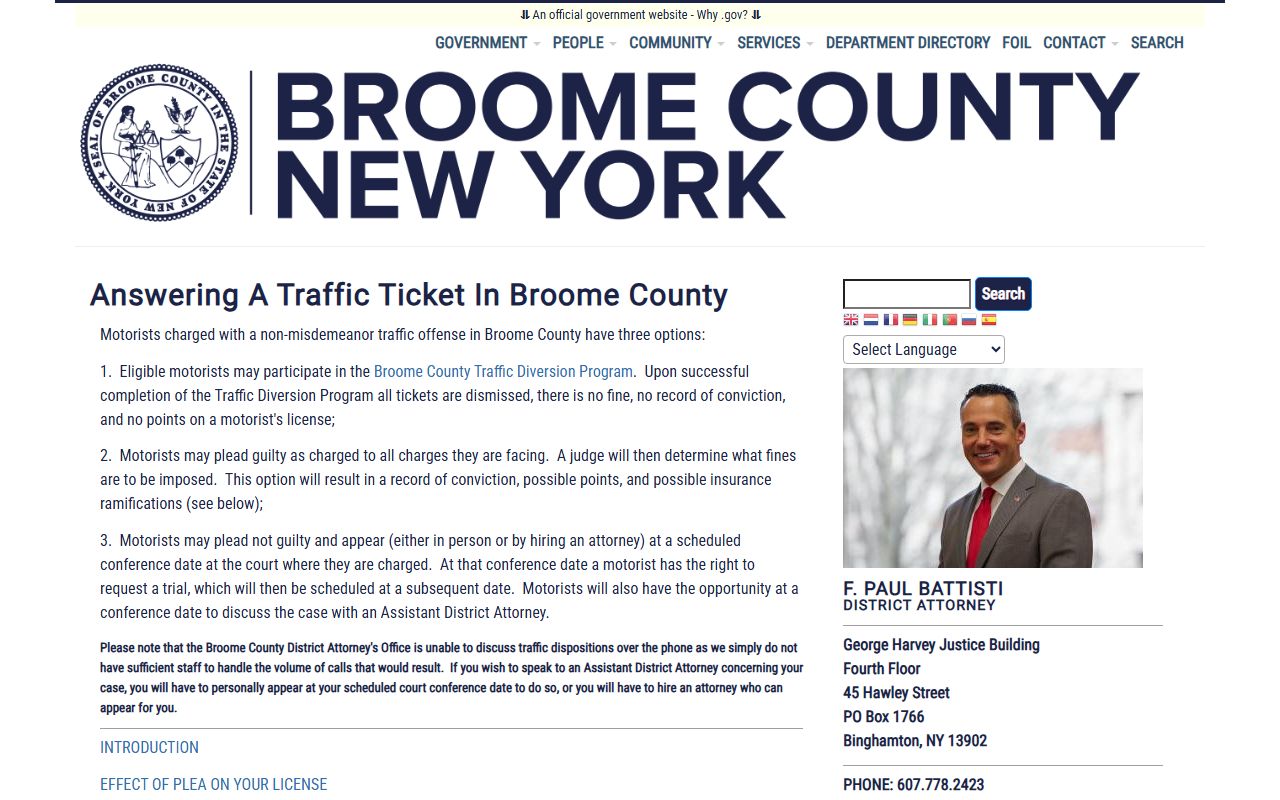 Broome County District Attorney traffic reduction program page for drivers in Union and other towns