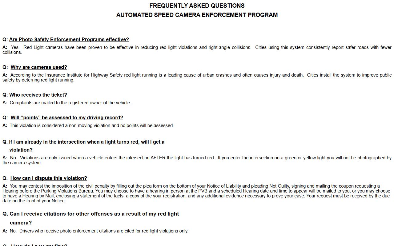 Yonkers red light camera violations information page