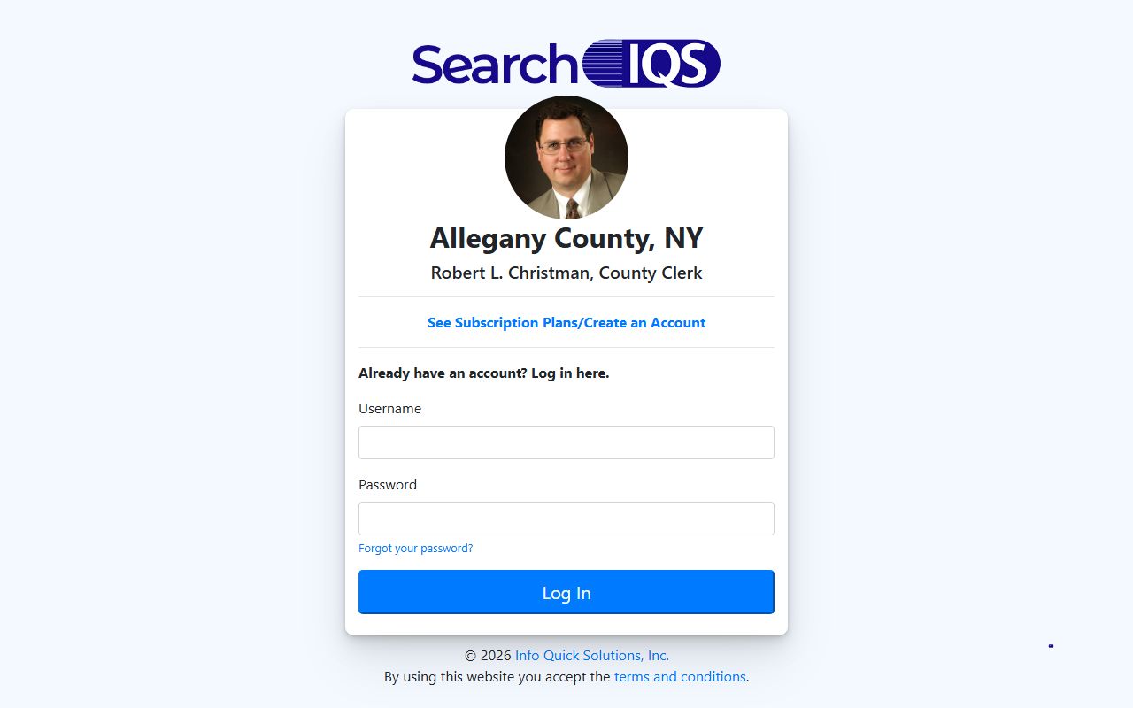 Allegany County records search portal on SearchIQS