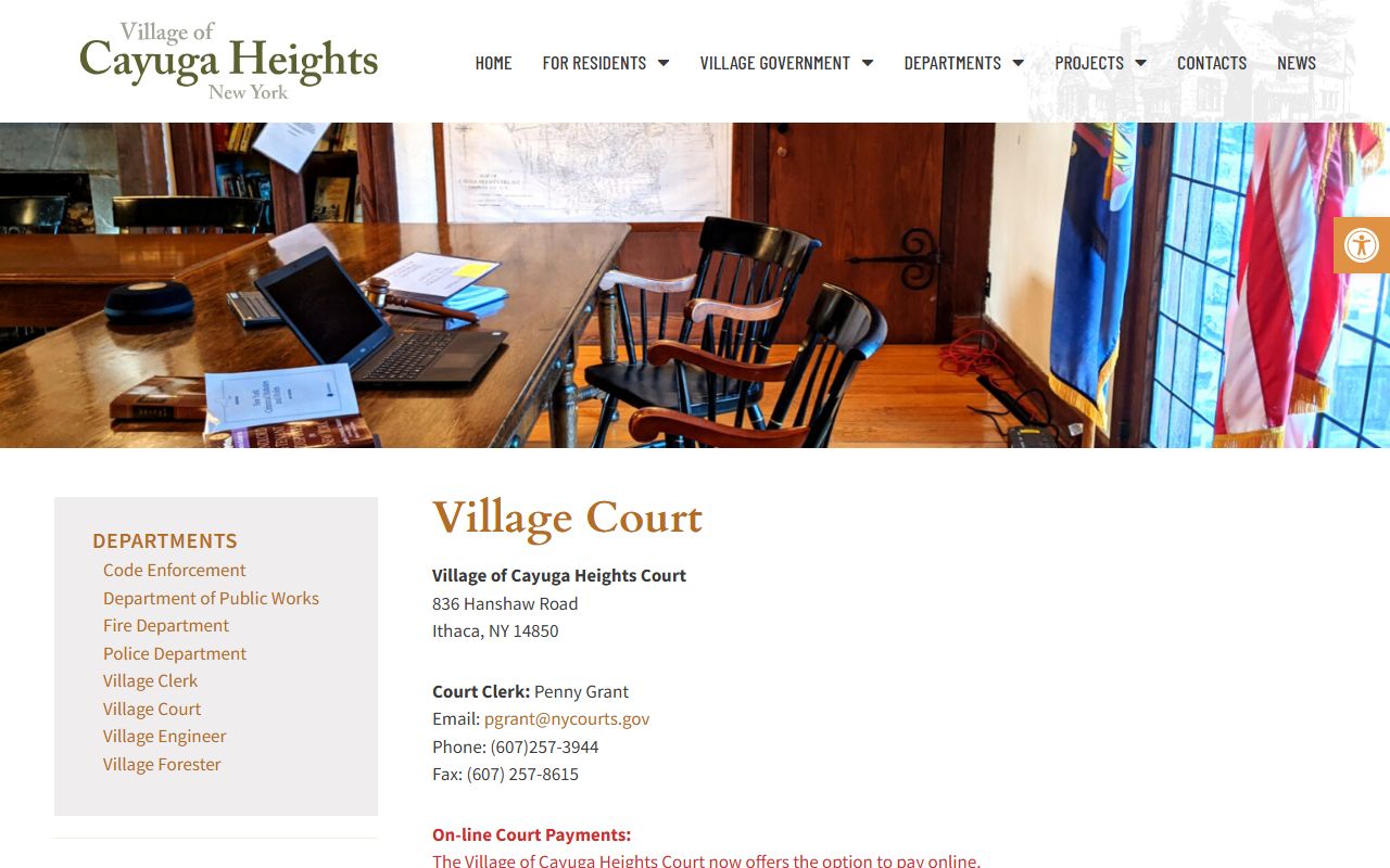 Cayuga Heights Village Court page with court schedule and contact info