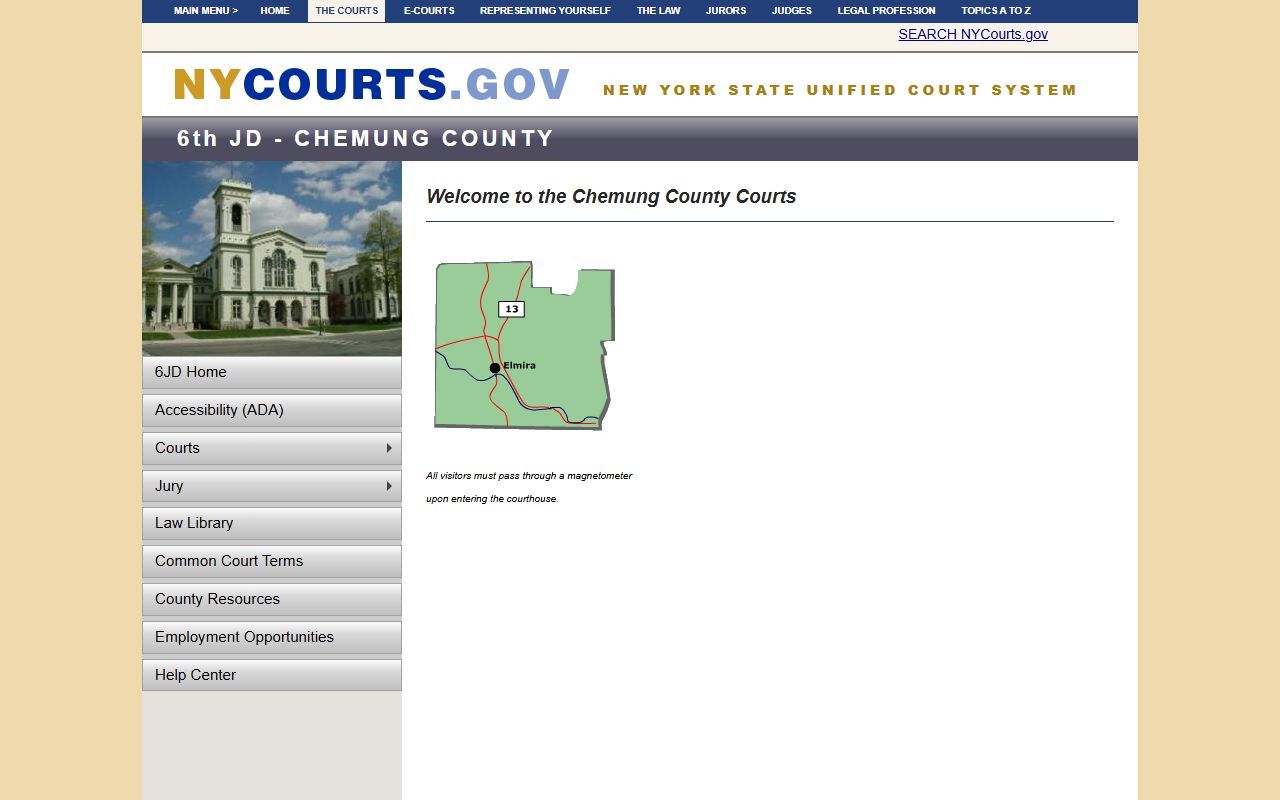 Chemung County Courts page with addresses and phone numbers