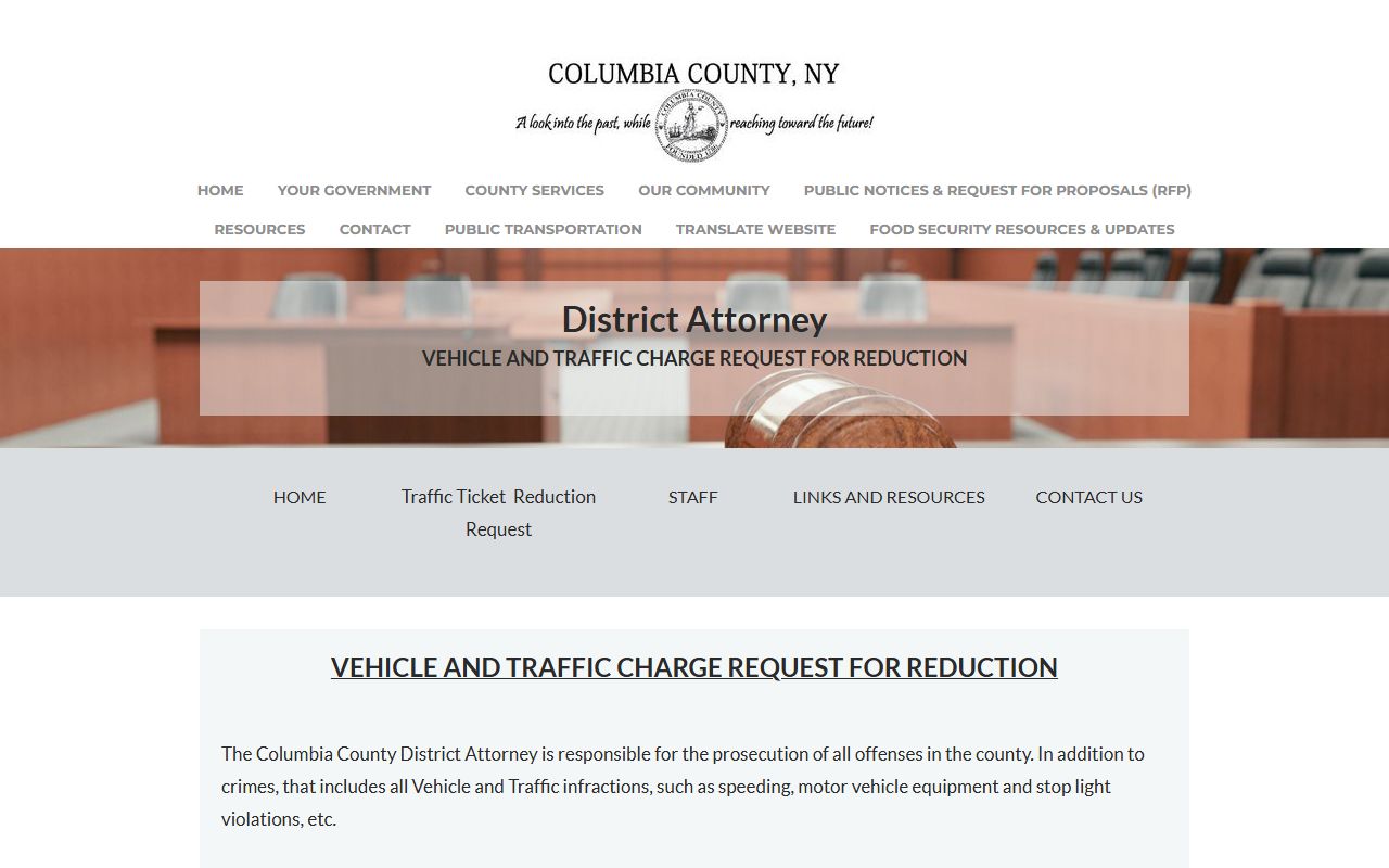 Columbia County District Attorney traffic ticket plea bargain page