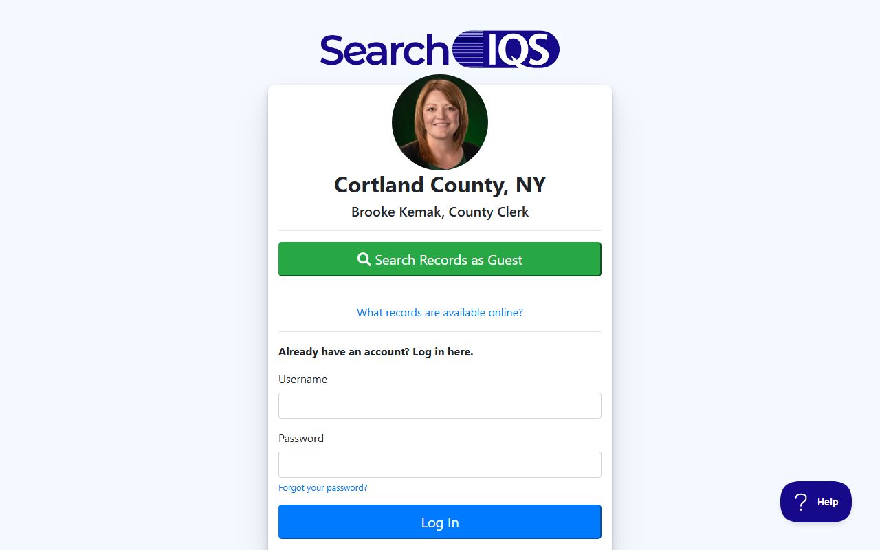 Cortland County records search portal on SearchIQS