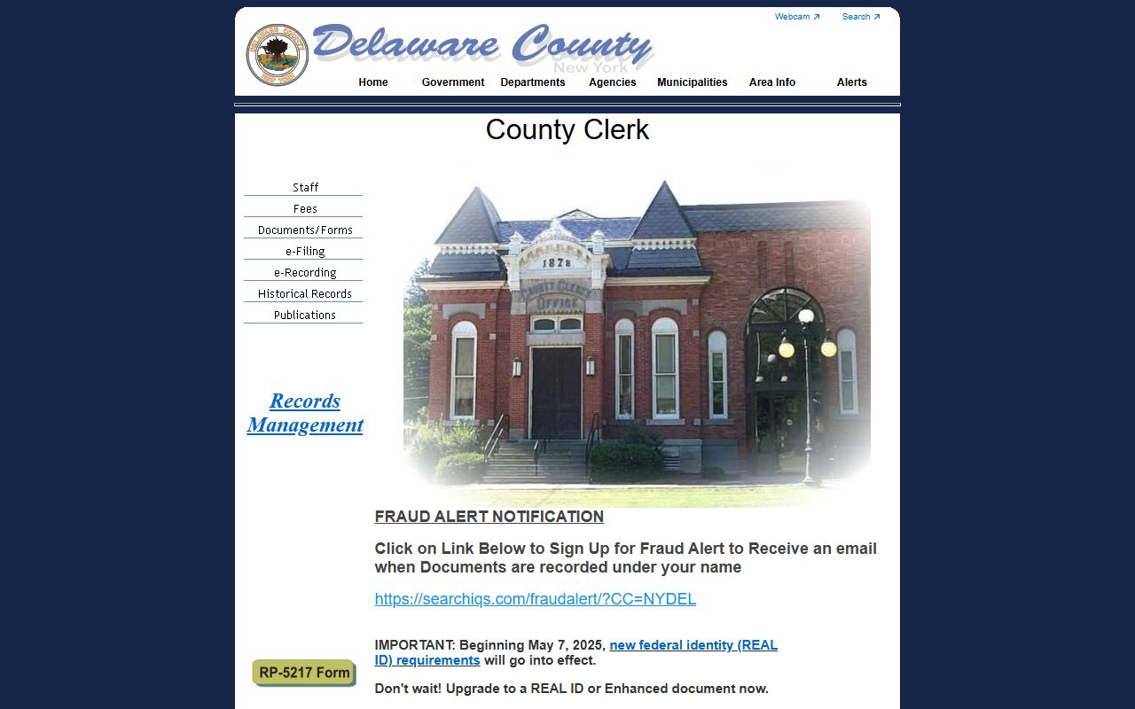 Delaware County Clerk office website for traffic court records