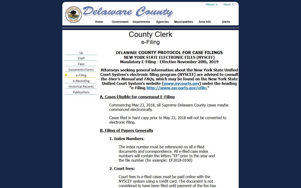 Delaware County e-filing protocol for court records