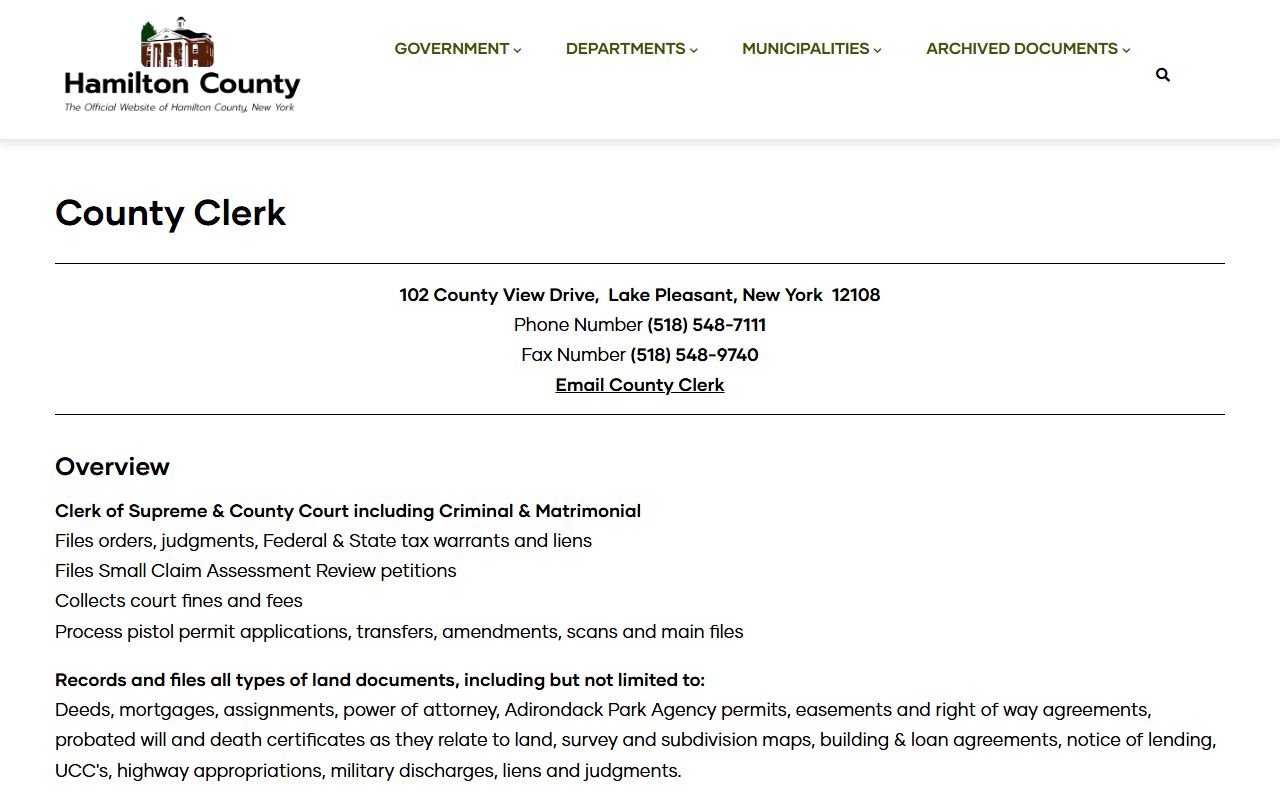 Hamilton County Clerk website
