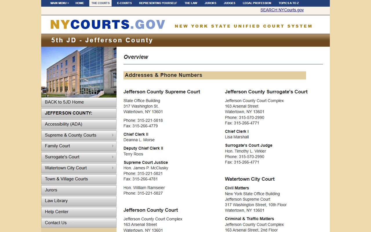 Jefferson County Courts in the NYS court system