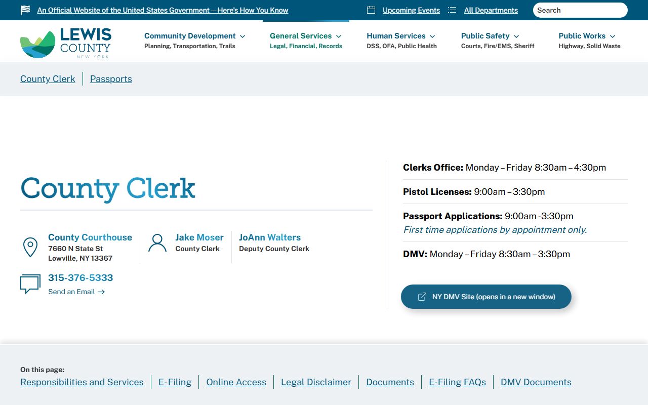 Lewis County Clerk office page for Lewis County traffic court records