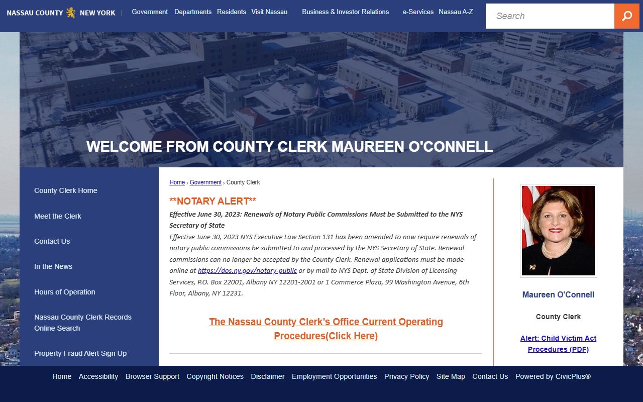Nassau County Clerk page for traffic court records access