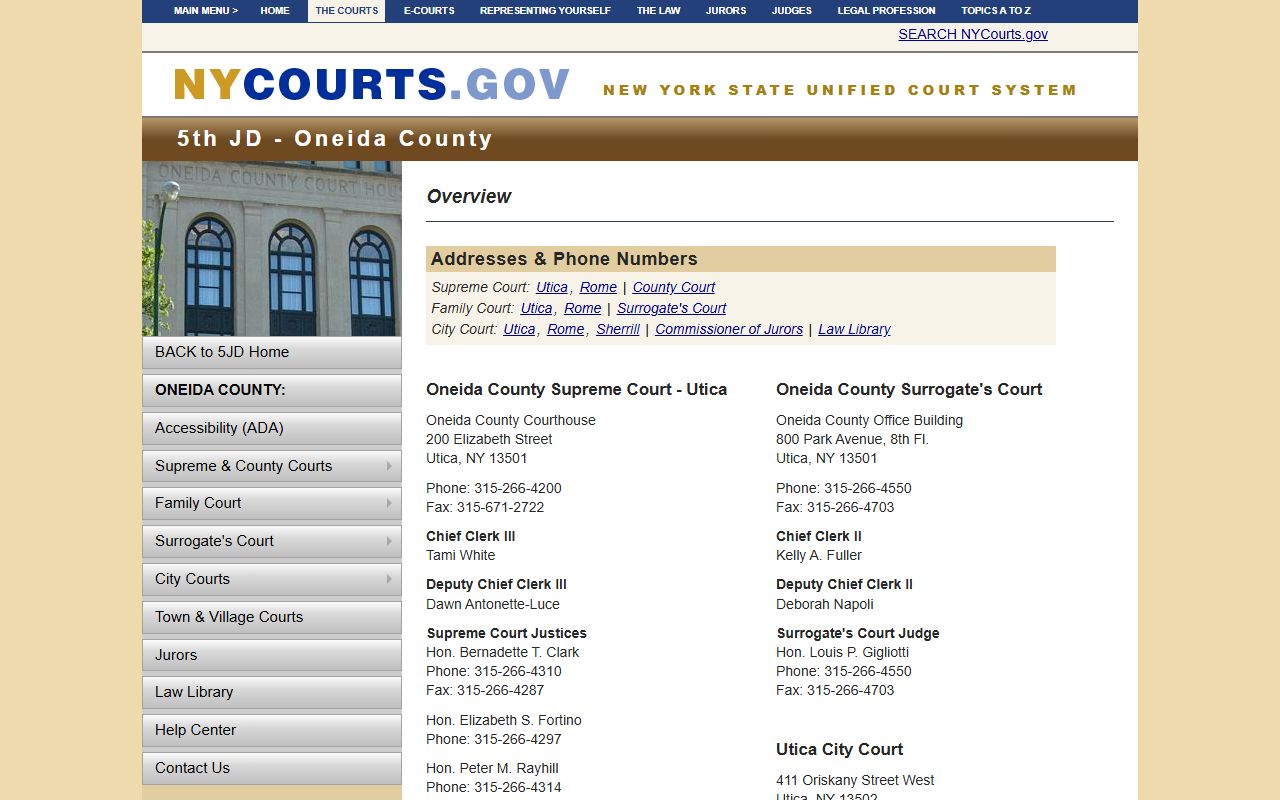 Oneida County courts page for traffic court records