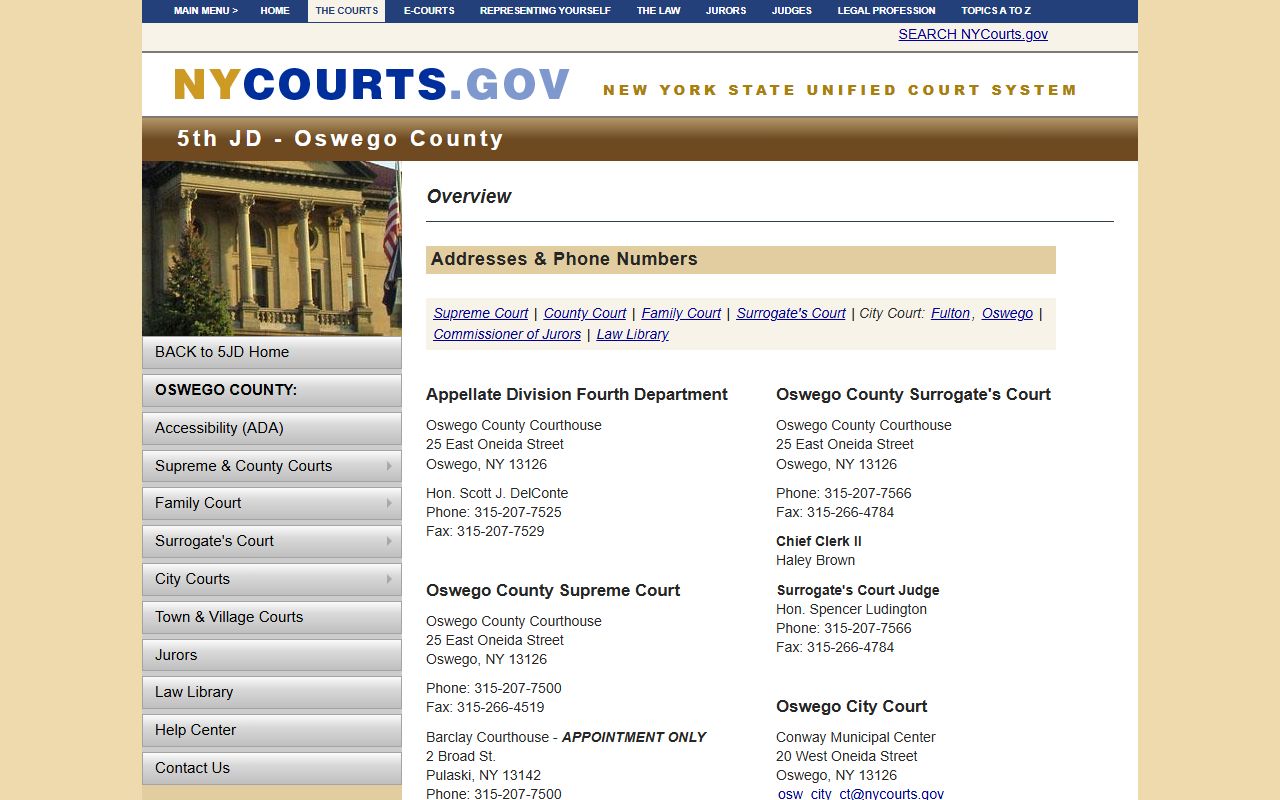 Oswego County courts page for traffic court records