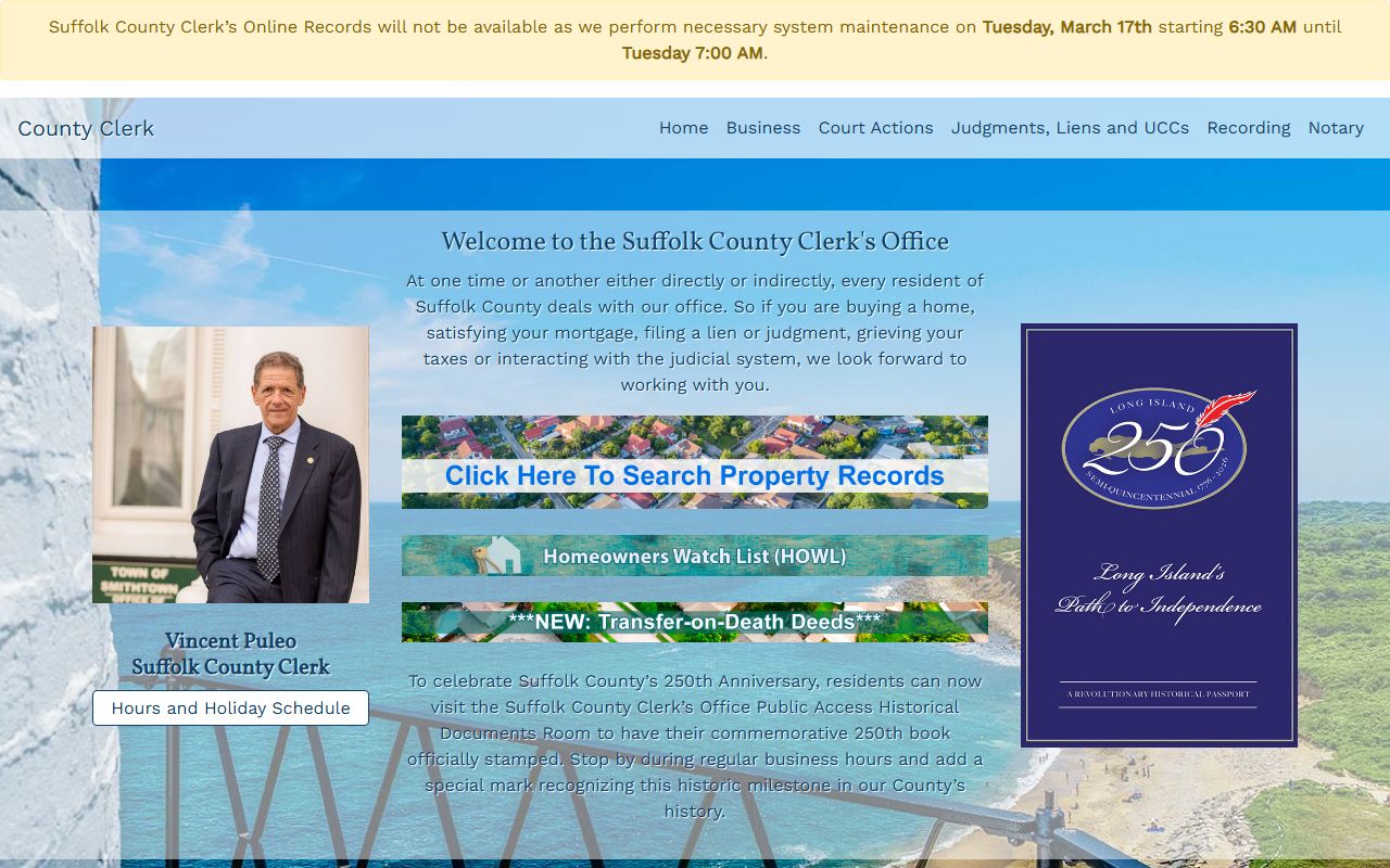 Suffolk County Clerk website for traffic court records