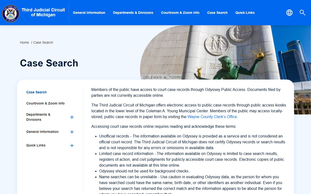 Wayne County Odyssey Public Access for traffic court records