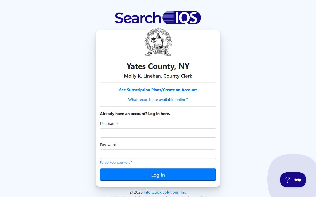 Yates County records search portal on SearchIQS