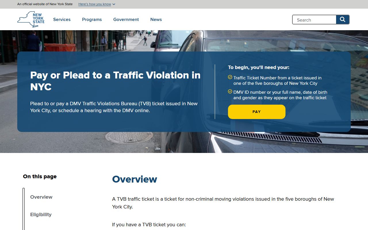 NY.gov pay traffic violation portal for New York traffic court records