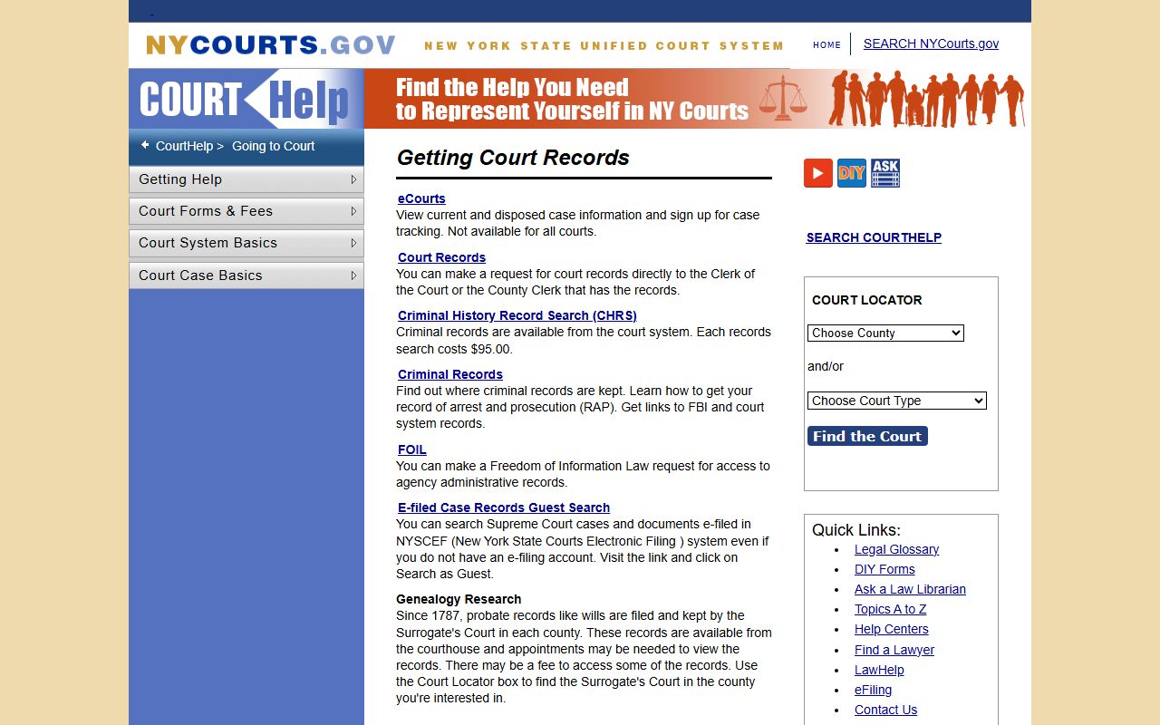 New York State courts getting court records for traffic cases