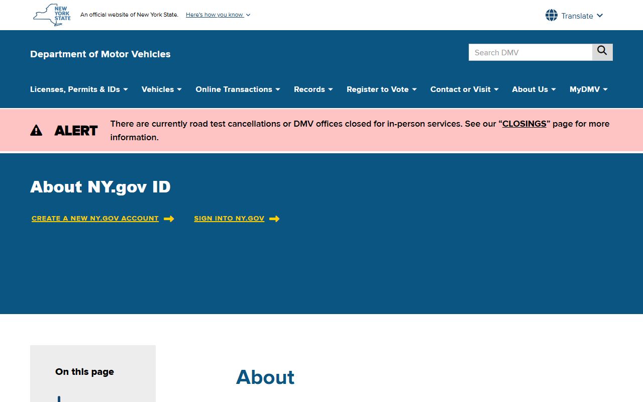 MyDMV portal for New York traffic court records lookup