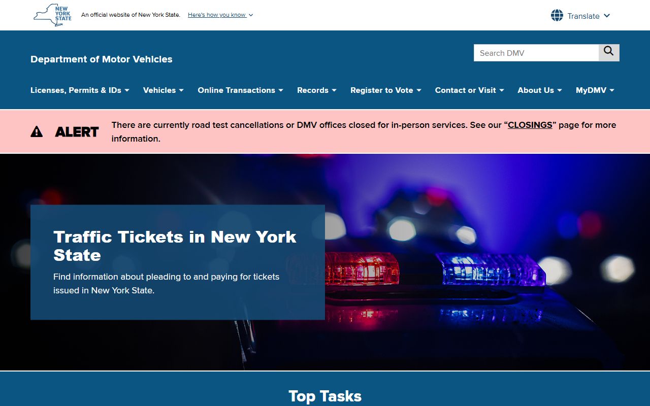New York State DMV traffic tickets information for traffic court records