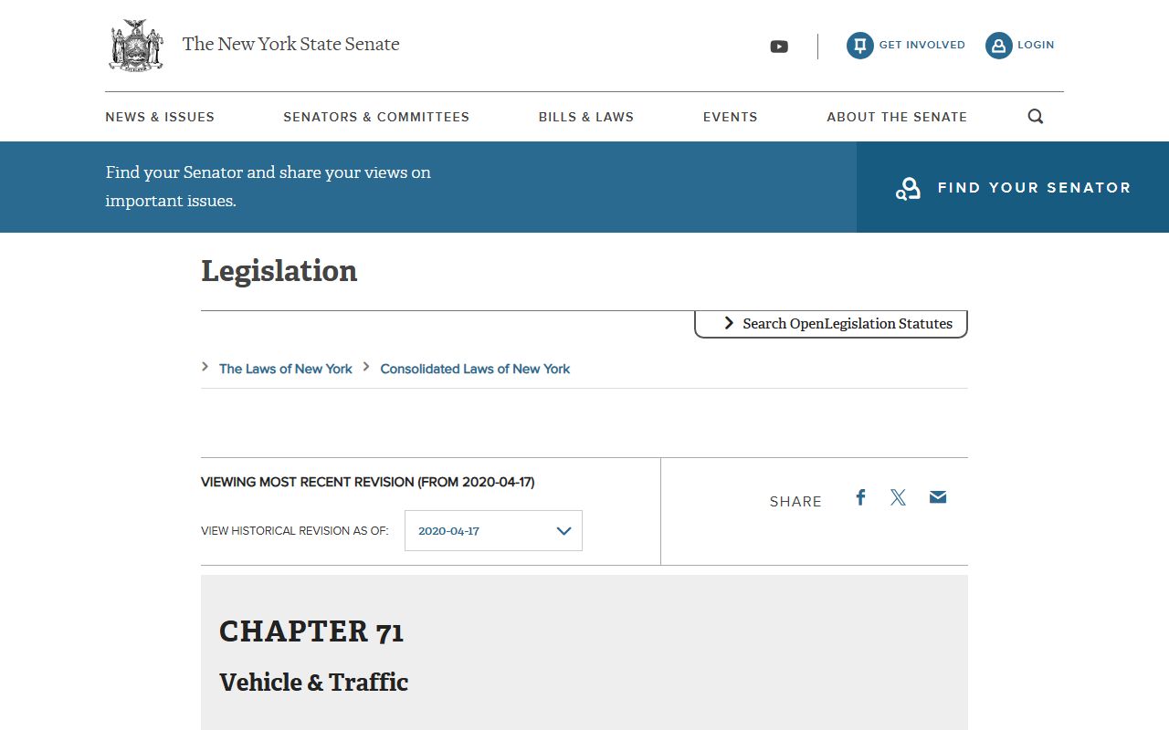 New York Vehicle and Traffic Law for traffic court records reference